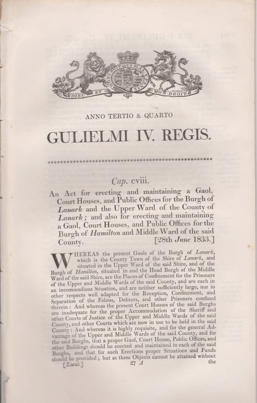 Act passed by British Parliament establishing a Gaol in Lanark
